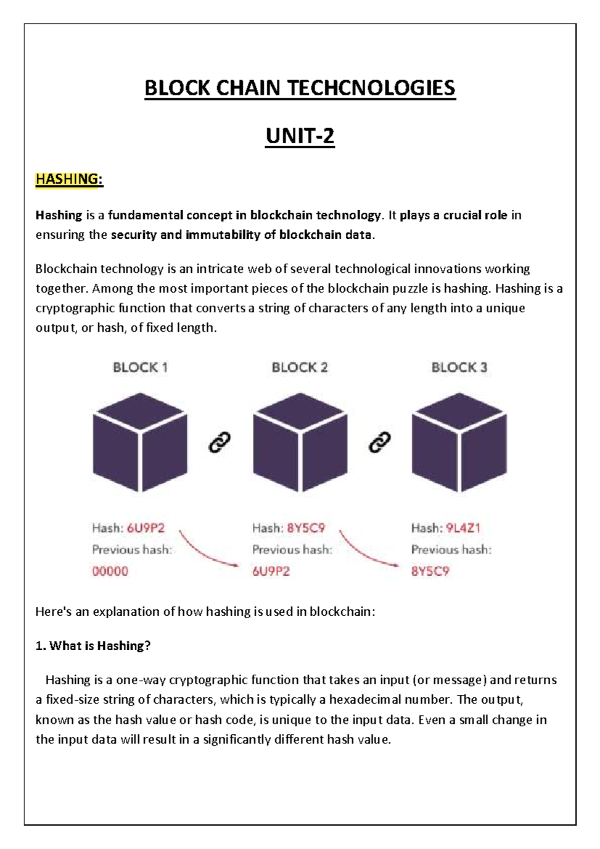 Block Chain UNIT-2: Comprehensive Overview of Hashing and Applications ...