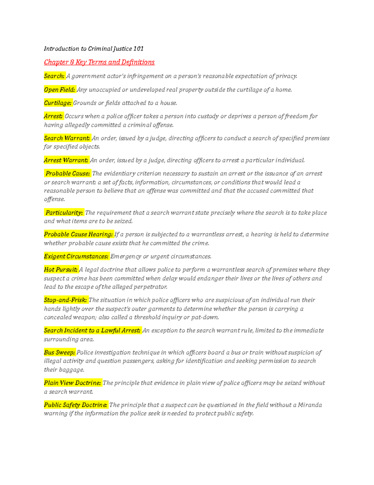 CJ 101 Vocabulary Chapter 8: Key Terms & Definitions - Studocu