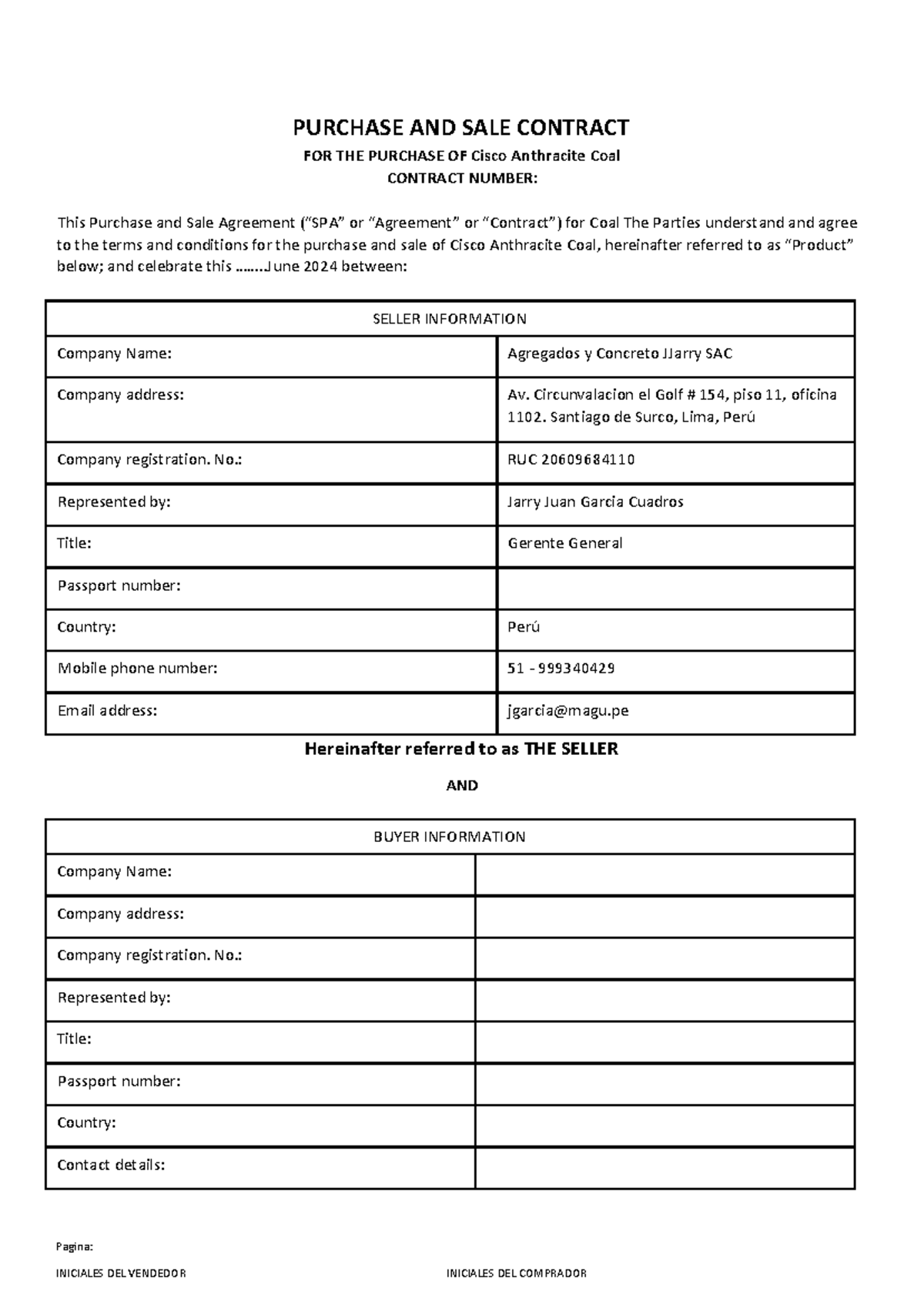 Draft SPA for Purchase of Cisco Anthracite Coal - 2024 - Studocu