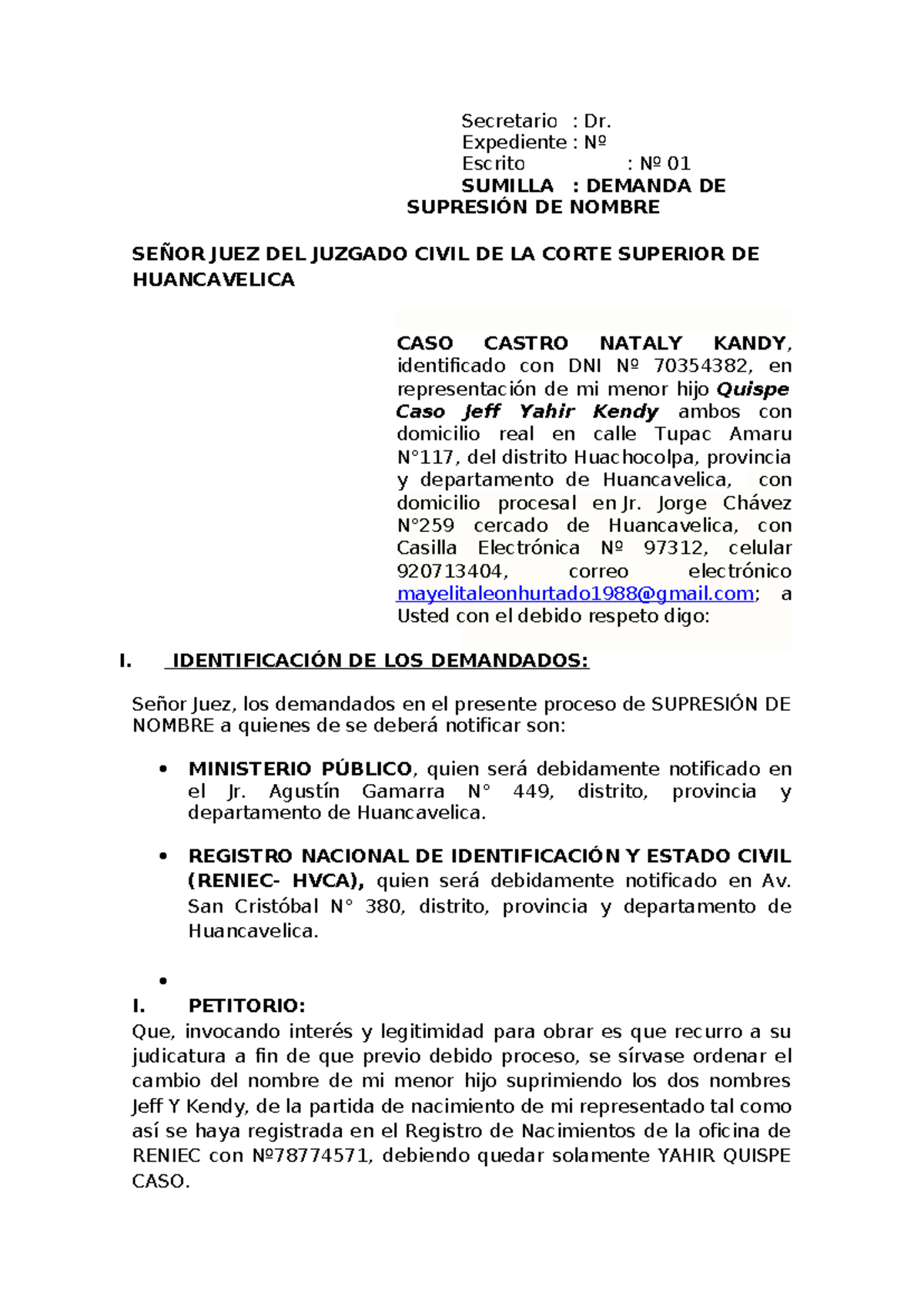 Demanda de Supresión de Nombre - Caso Jeff Yahir Kendy - Document Preview