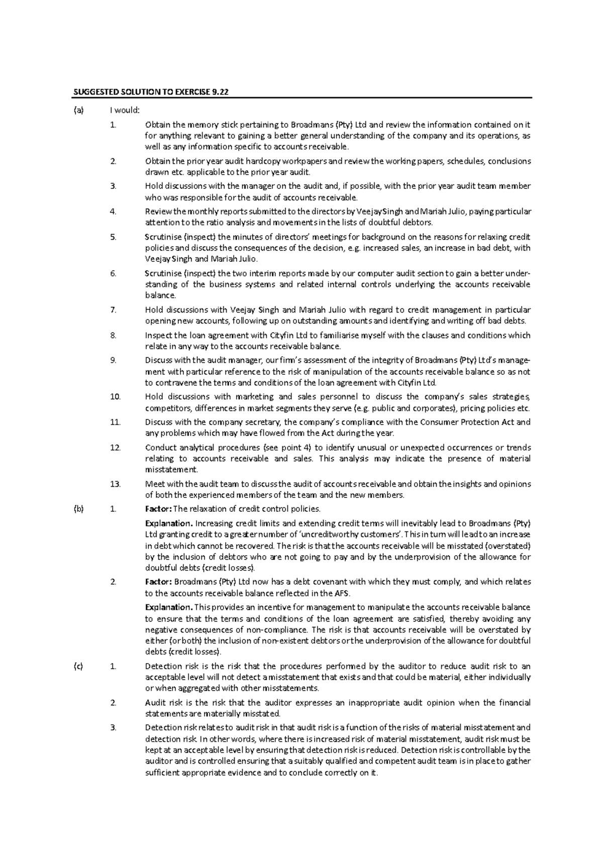 Suggested Solutions for Exercise 9.22 (a) (b) - Week 1 Submission - Studocu