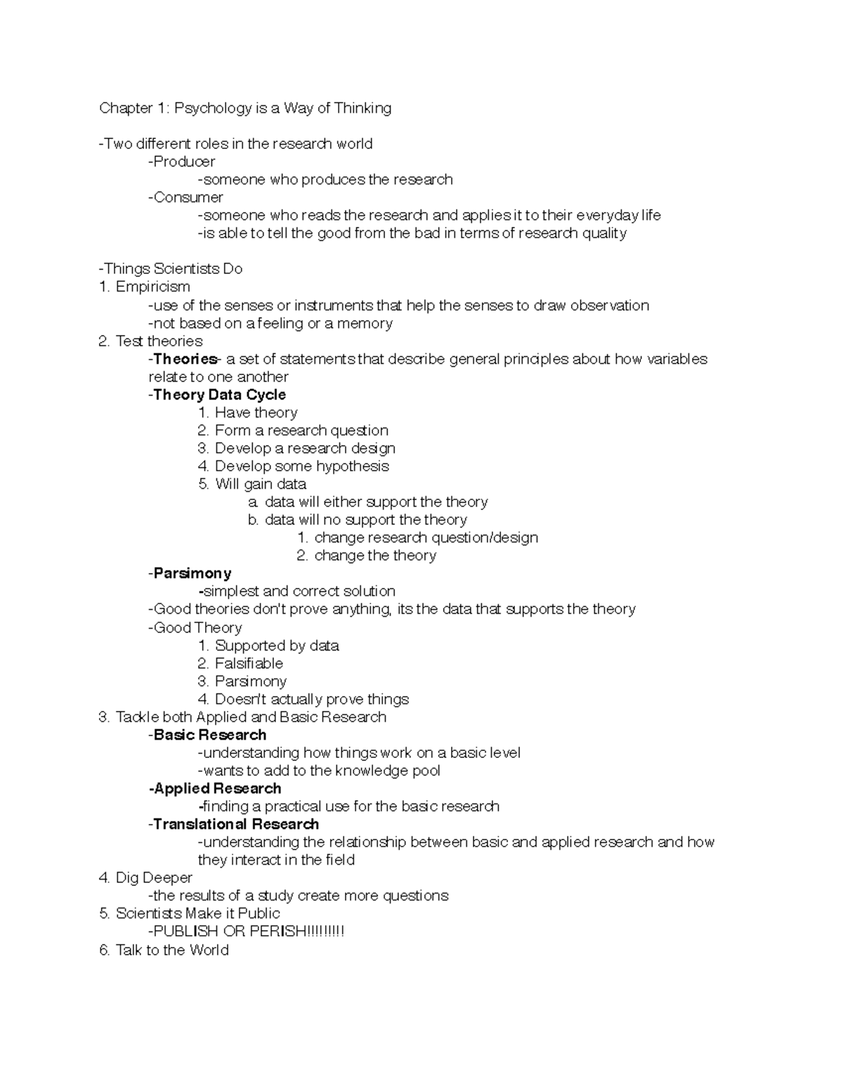 Psych Ch. 1 Notes - Chapter 1: Psychology is a Way of Thinking -Two ...