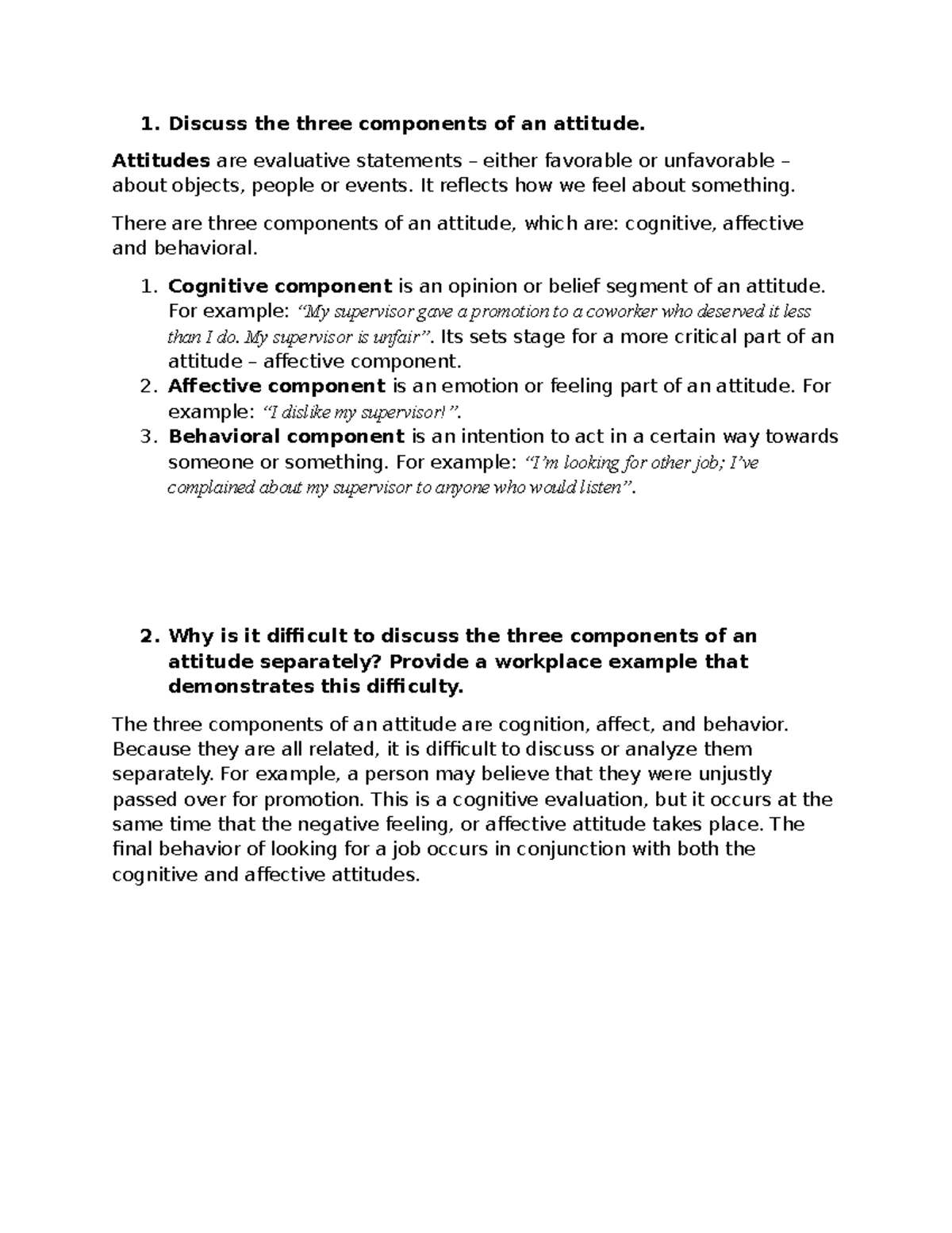 OB 101: Ch. 3 Open-Ended Questions on Attitudes and Job Satisfaction ...