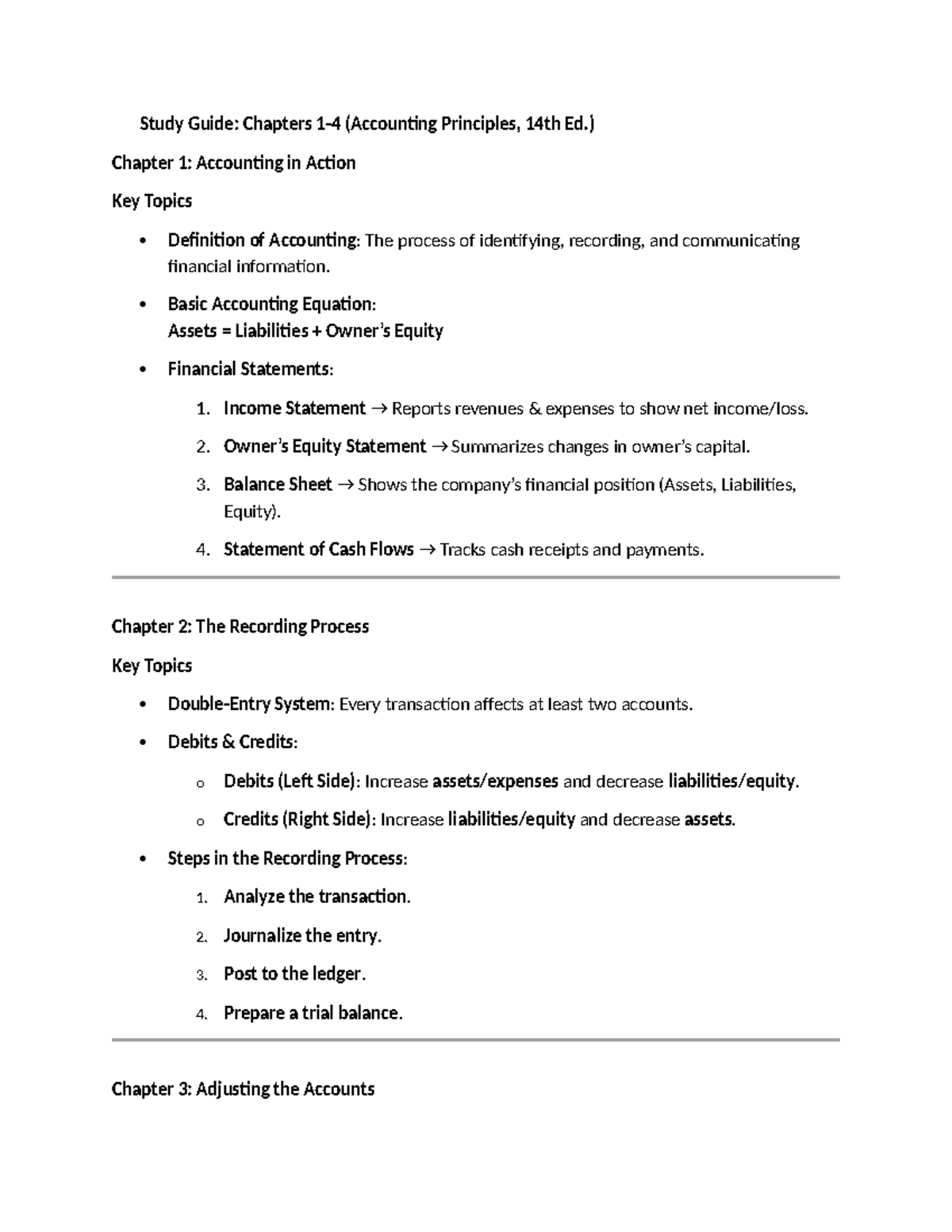 Study Guide: ACC 101 Final Exam Chapters 1-4 Overview - Studocu