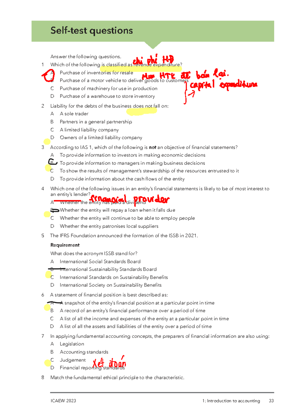ICAEW 2023: Comprehensive Accounting Questions and Answers Guide - Studocu