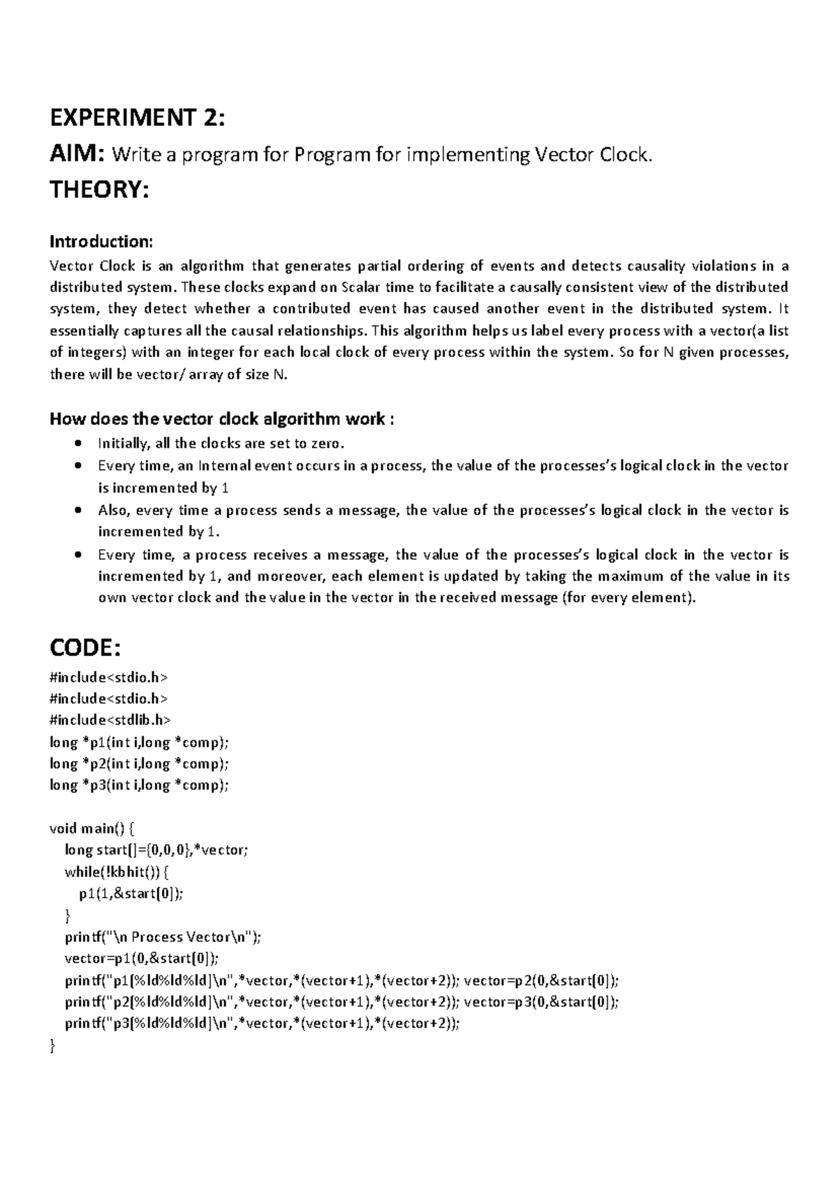 Write a program for Program for implementing Vector Clock. - Parallel ...