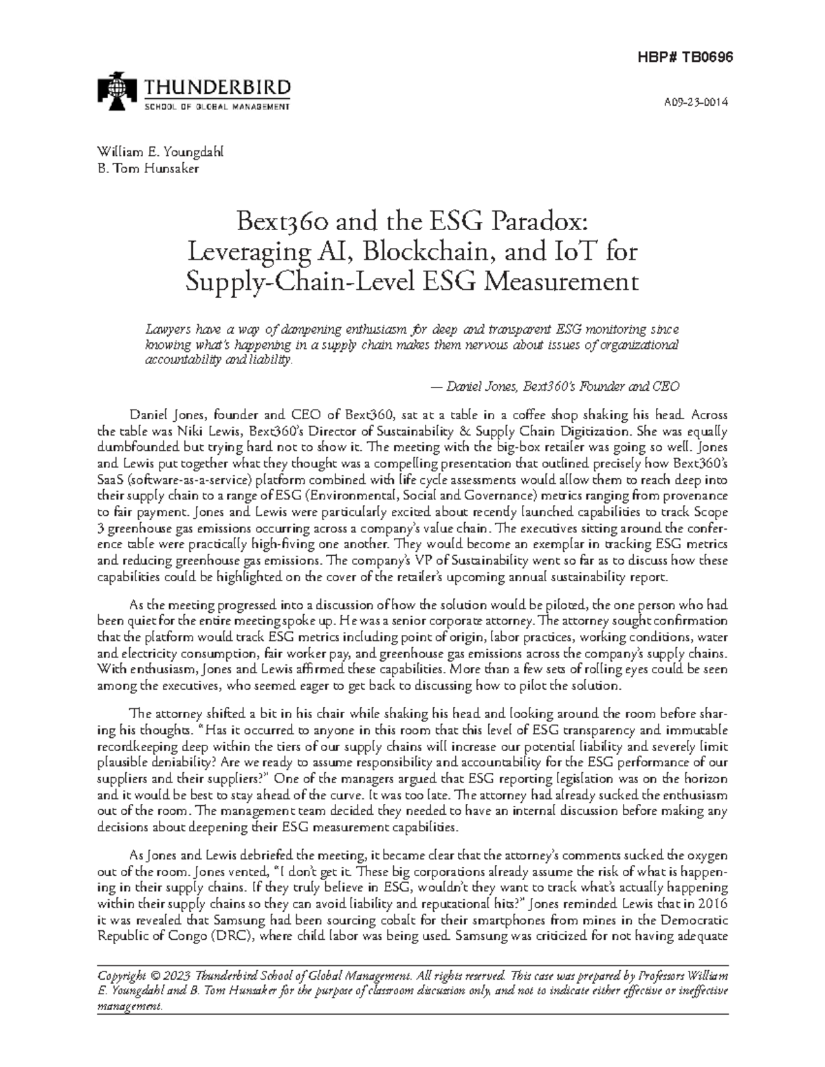TB0696 Bext360 Case Study: Navigating the ESG Measurement Paradox - Studocu