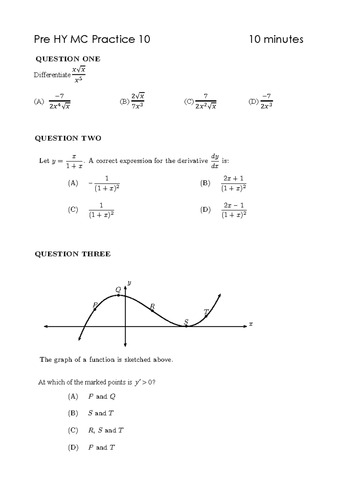 Pre Cohort T1 Y11 Mathematics Extension 1 MC Practice Exam 2014 - Studocu