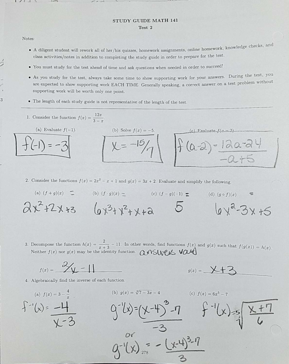 Study Guide for Math 141 Test 2 - Studocu