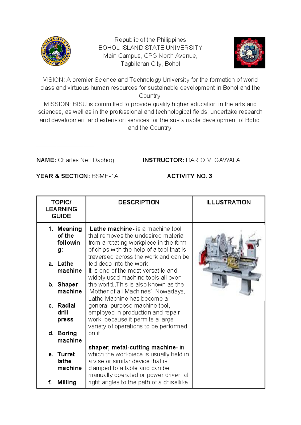 MET 2 Research 3: Understanding Lathe Machines and Thread Types - Studocu