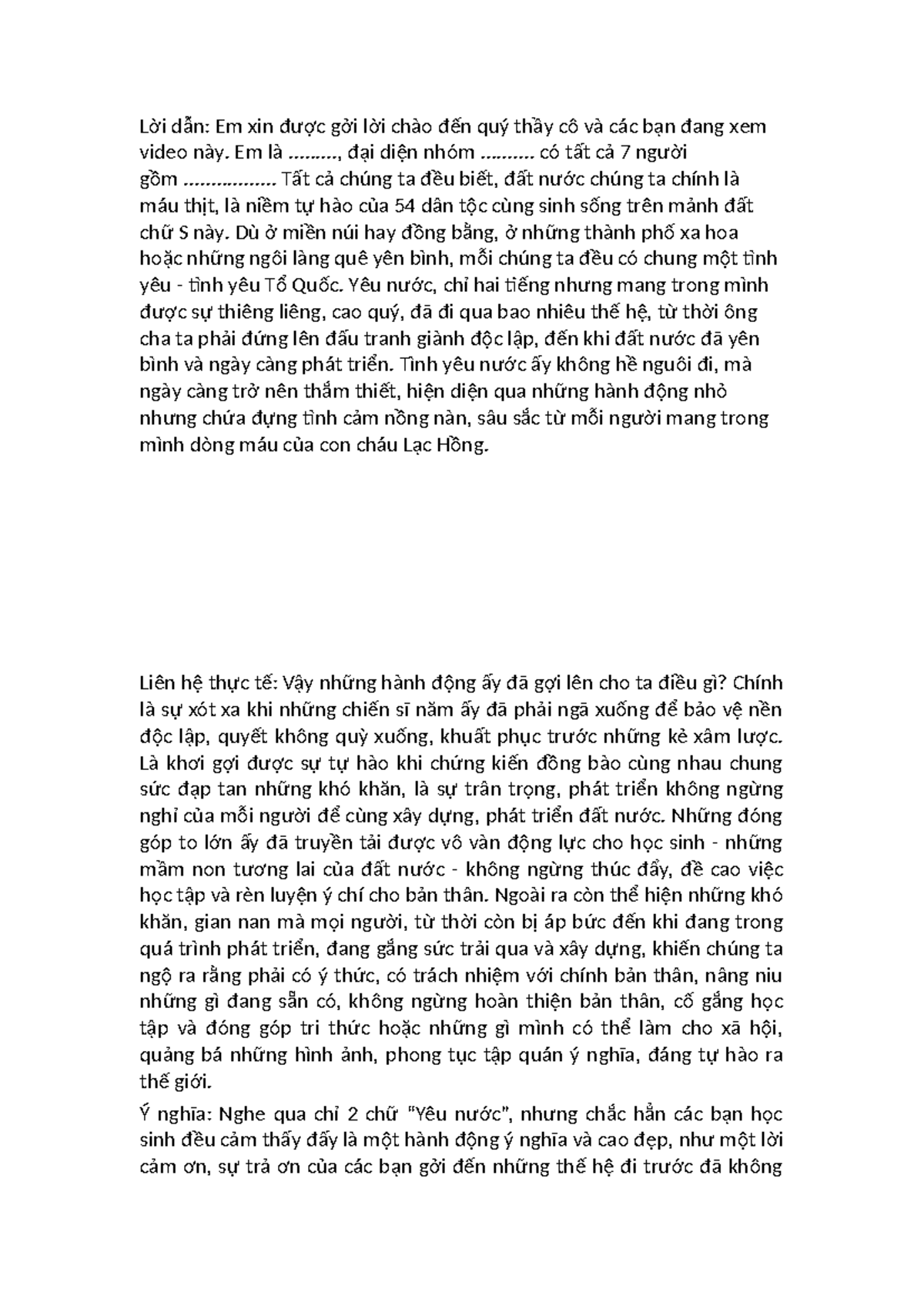 Lời Dẫn: Tình Yêu Tổ Quốc và Trách Nhiệm Của Thế Hệ Trẻ - Studocu