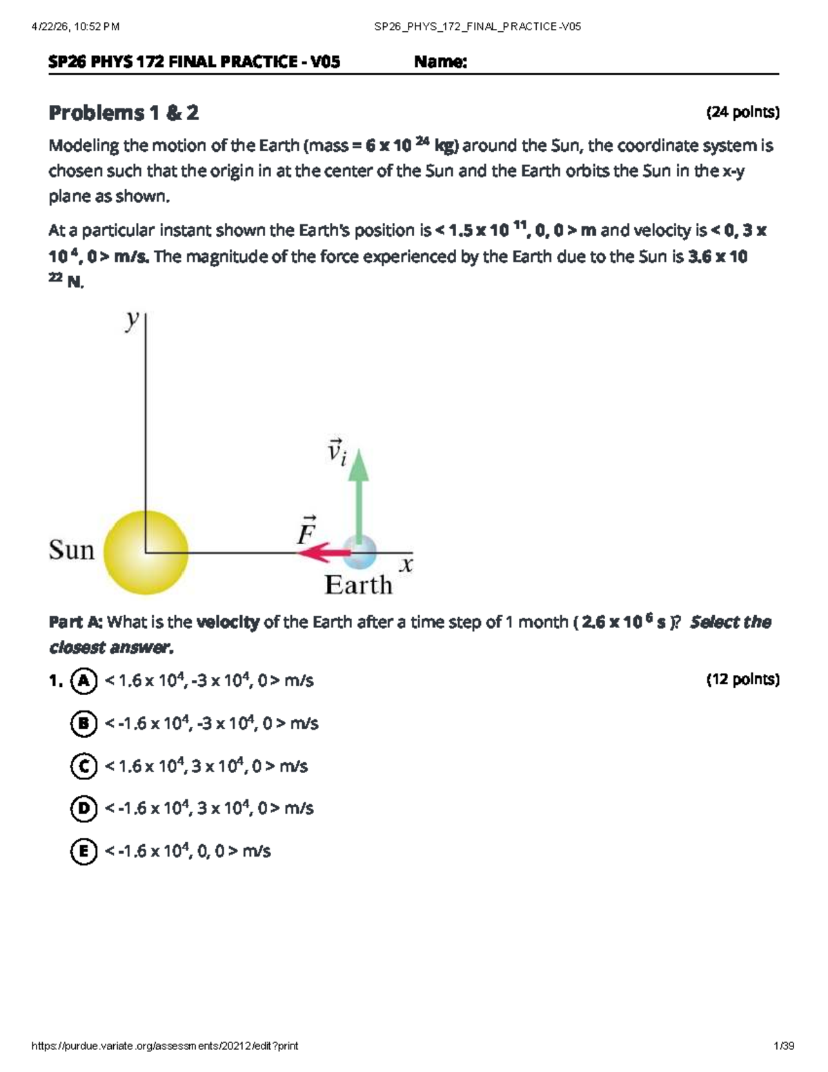 SP26 PHYS 172 Final Practice Exam V05 Problems and Solutions - Studocu