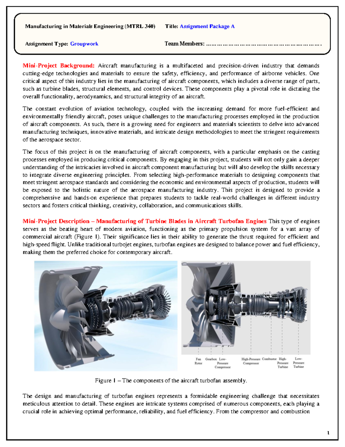 MTRL 340 Groupwork Assignment A: Aircraft Component Manufacturing - Studocu
