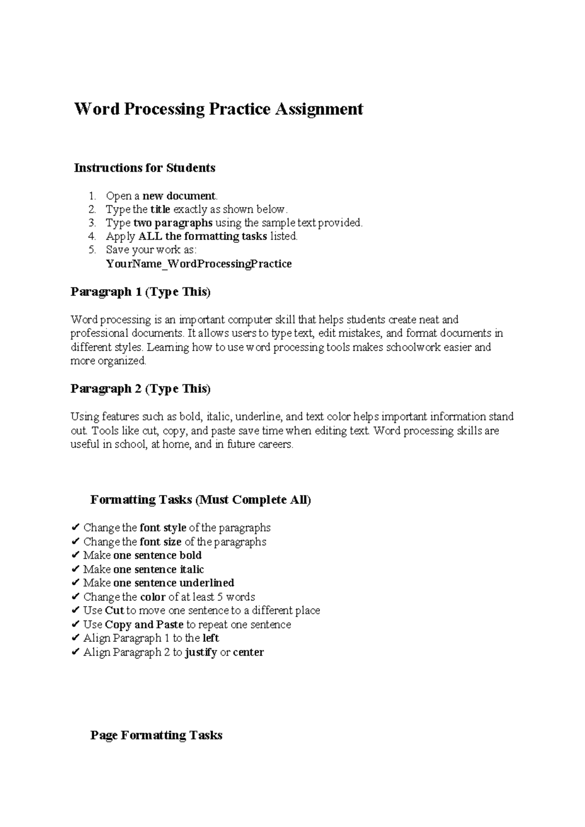 Word Processing Practice Assignment Instructions (10-11) - Studocu