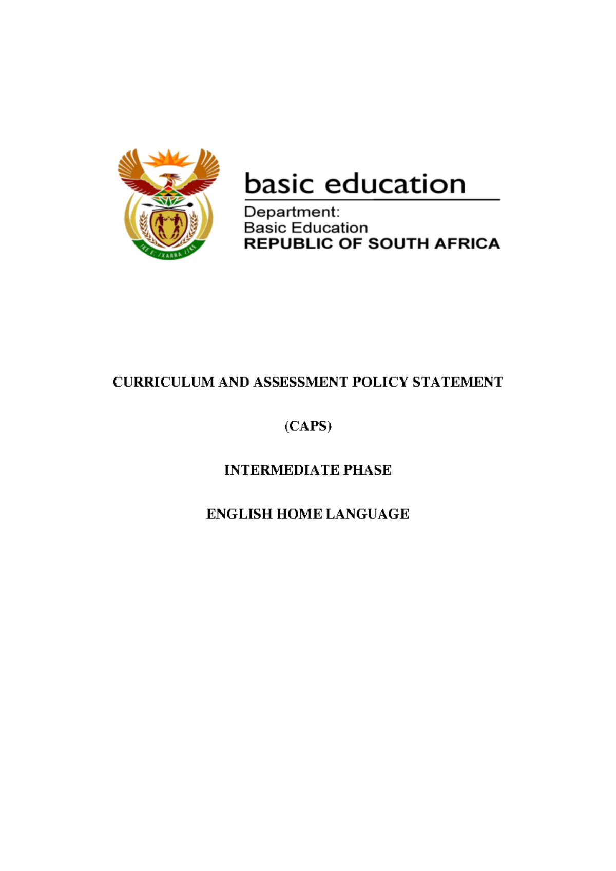 CAPS English Home Language Curriculum Guidelines for Intermediate Phase ...