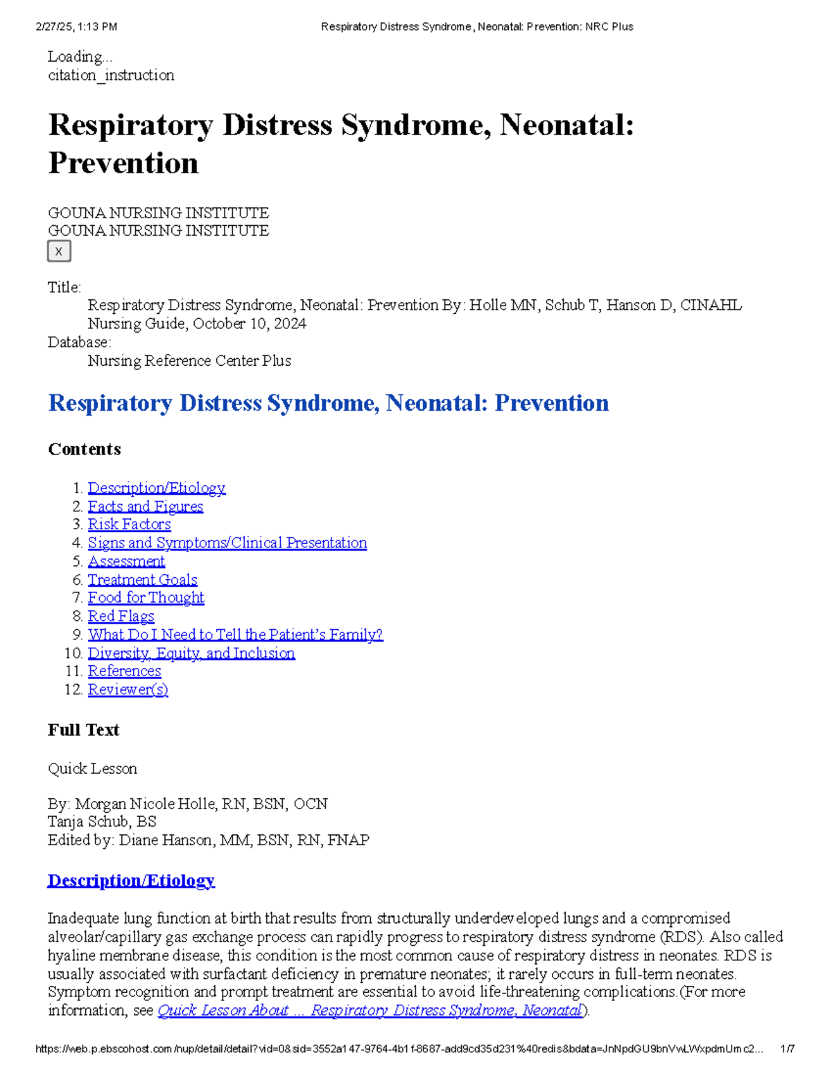 NRC Plus: Neonatal Respiratory Distress Syndrome Prevention Guide - Studocu