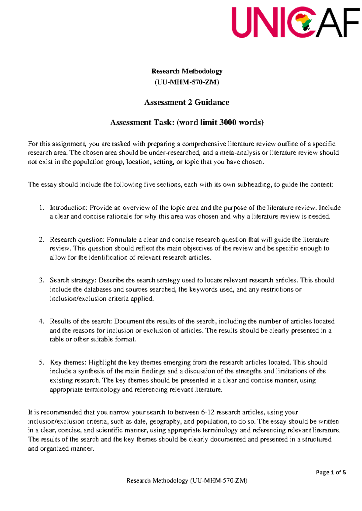 UU-MHM-570 - Comprehensive Literature Review Outline Guidelines - Studocu