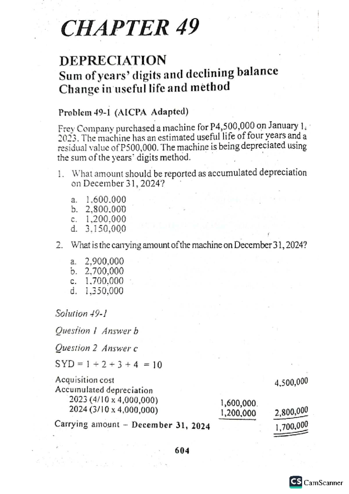 Chapter 49-52: Depreciation Methods and Calculations (CS) - Studocu