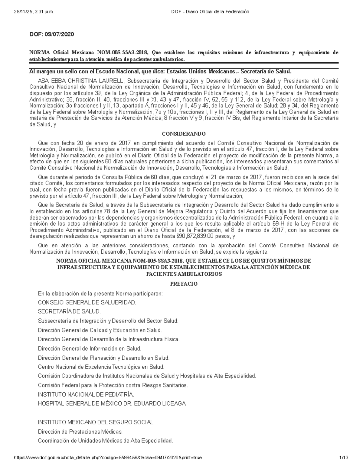 NOM 005: Requisitos Mínimos para Establecimientos de Atención Médica ...