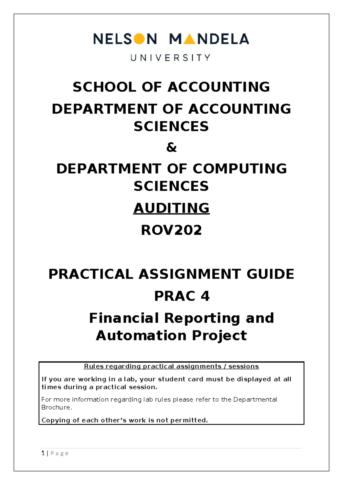 Auditing ROV202 Practical Assignment Guide: Financial Reporting ...