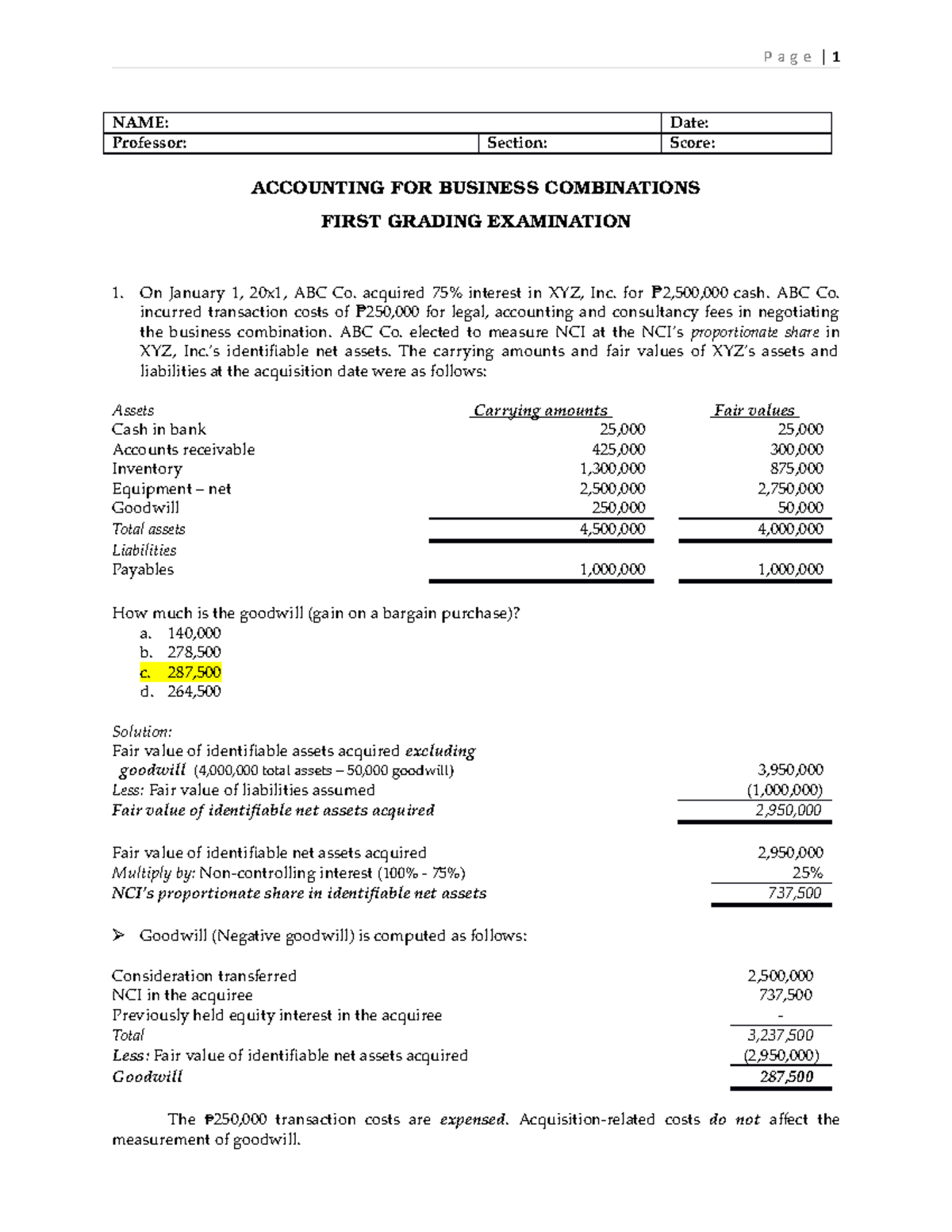467005535 1ST Grading Exam Key Answers - Accounting for Business ...