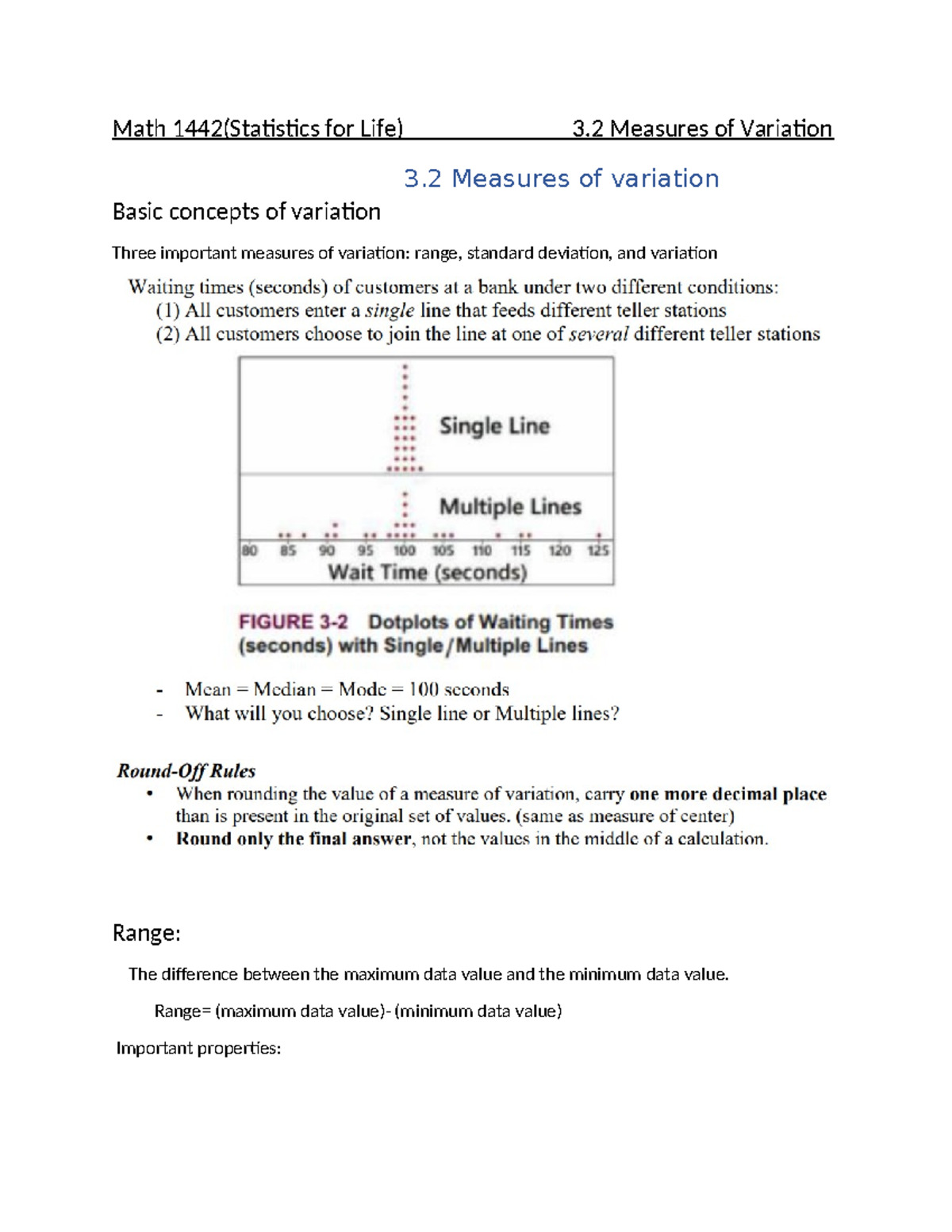 Math 1442: Notes on Measures of Variation (3.2) with Solutions - Studocu