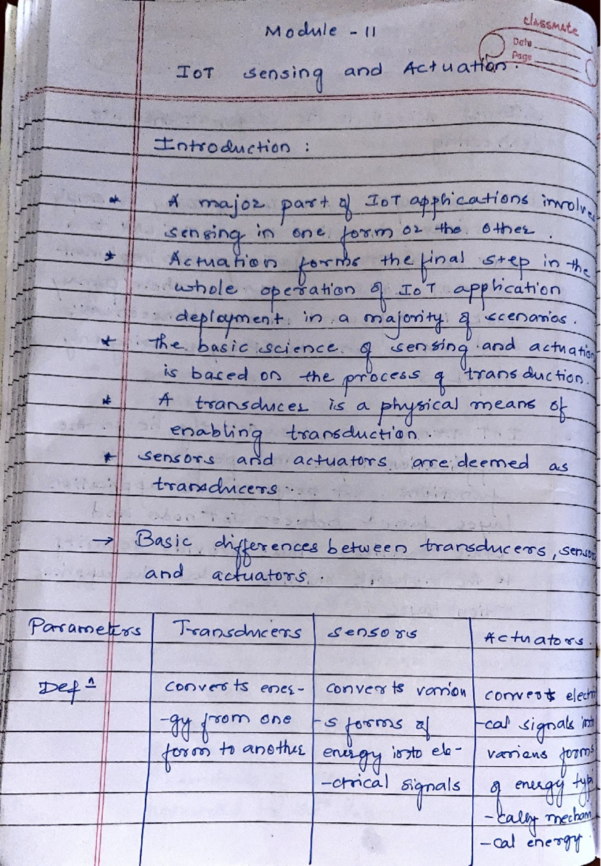 Io T Module II Notes - ………. - Module 11 classmate Date Page IOT sensing ...