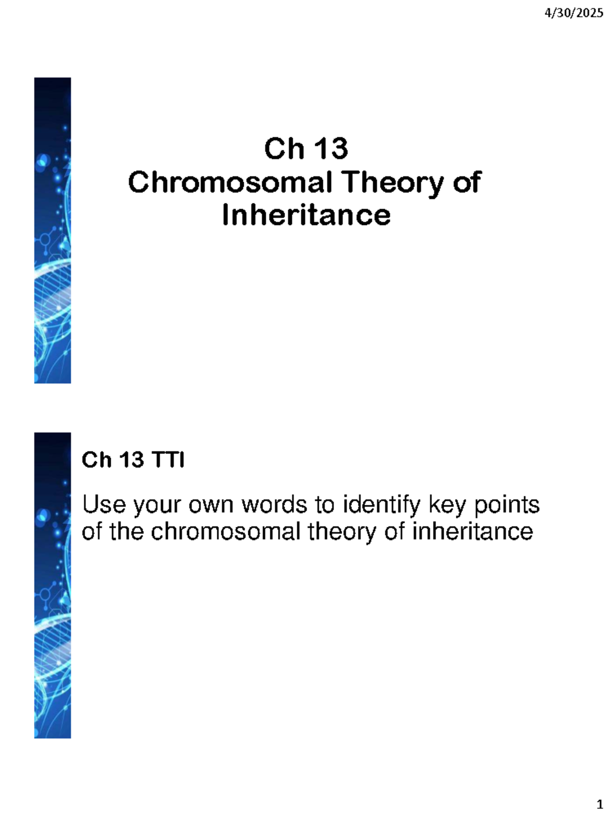 Chapter 13: Chromosomal Theory of Inheritance Notes (Biology 101) - Ch ...