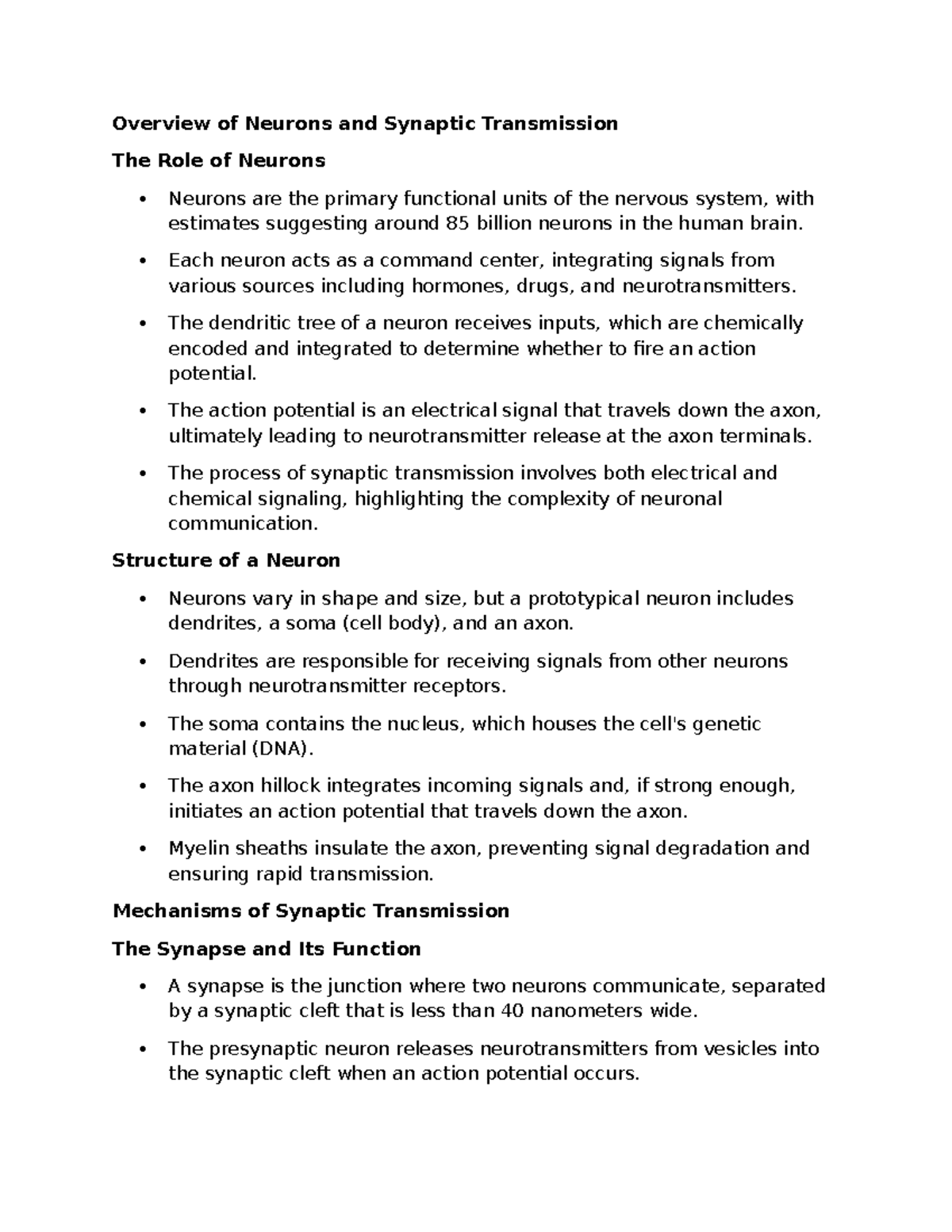 Neuroscience 101: Week 1 Study Guide on Neurons & Synaptic Transmission ...