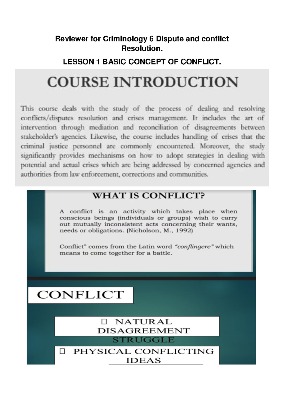 Criminology 6: Review of Dispute & Conflict Resolution Concepts - Studocu