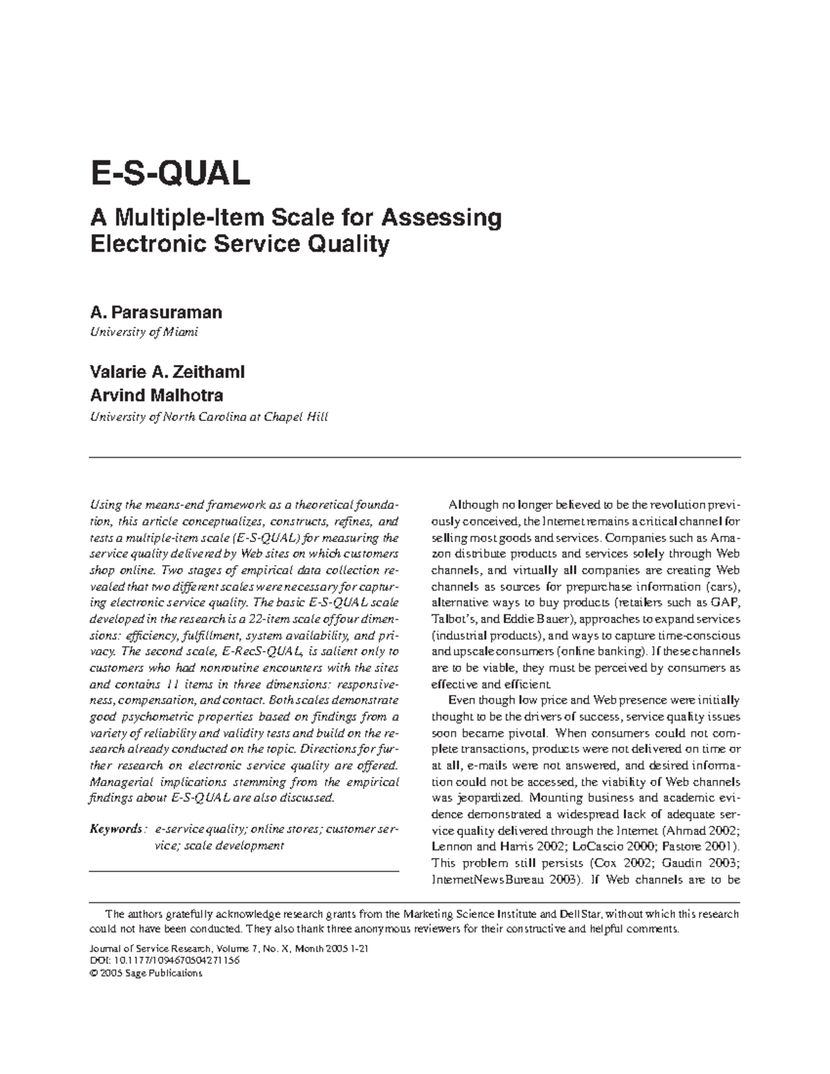 E-S-QUAL: A Multi-Dimensional Scale for Measuring E-Service Quality - E ...