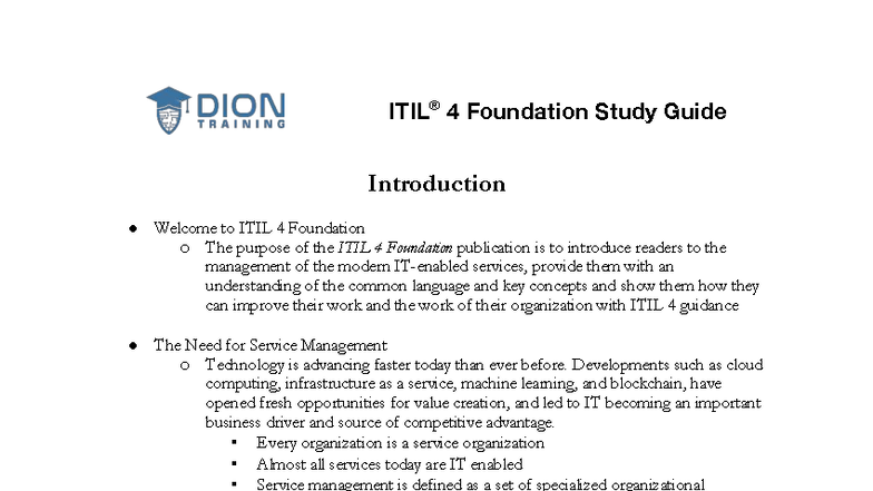ITILv 4 Foundations Study Notes Dion Training - ITIL 4 Foundation Study ...