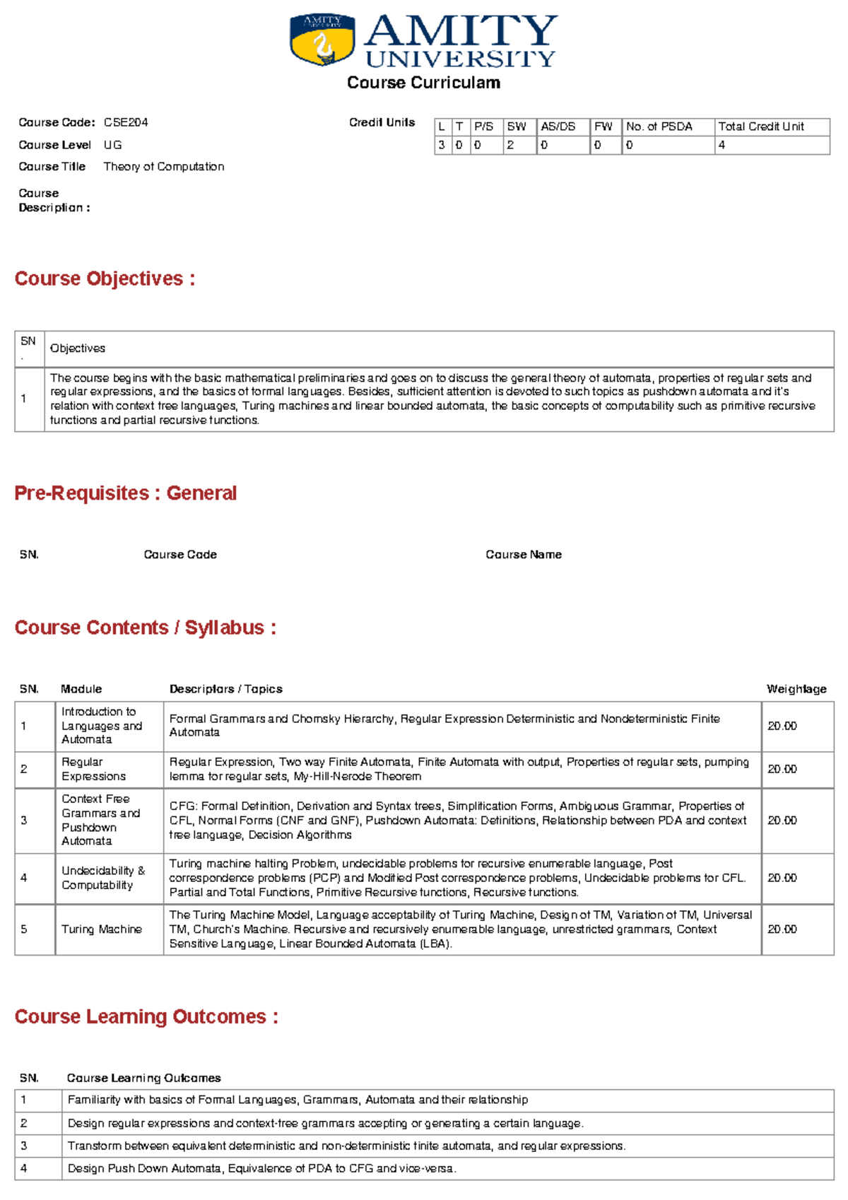 Course Curriculum (33) TOC - Course Objectives : Pre-Requisites ...
