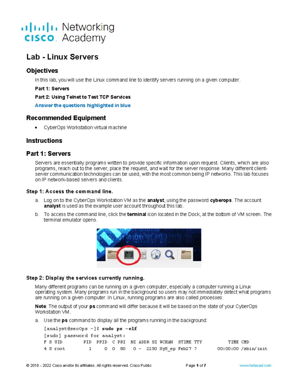 Week 3.1 Lab - Exploring Linux Server Commands and Services - Studocu