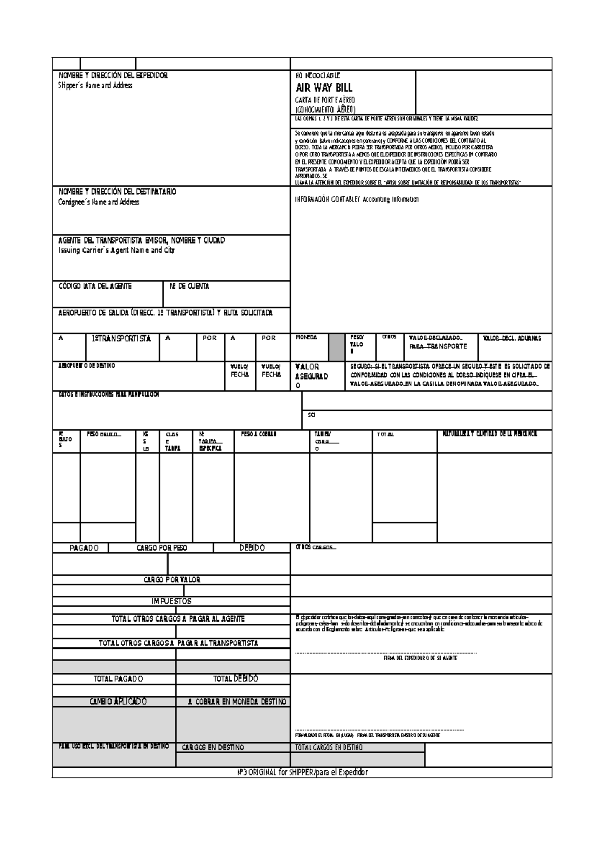 Modelo DE AIR Waybill AWB O Conocimiento - NOMBRE Y DIRECCIÓN DEL ...