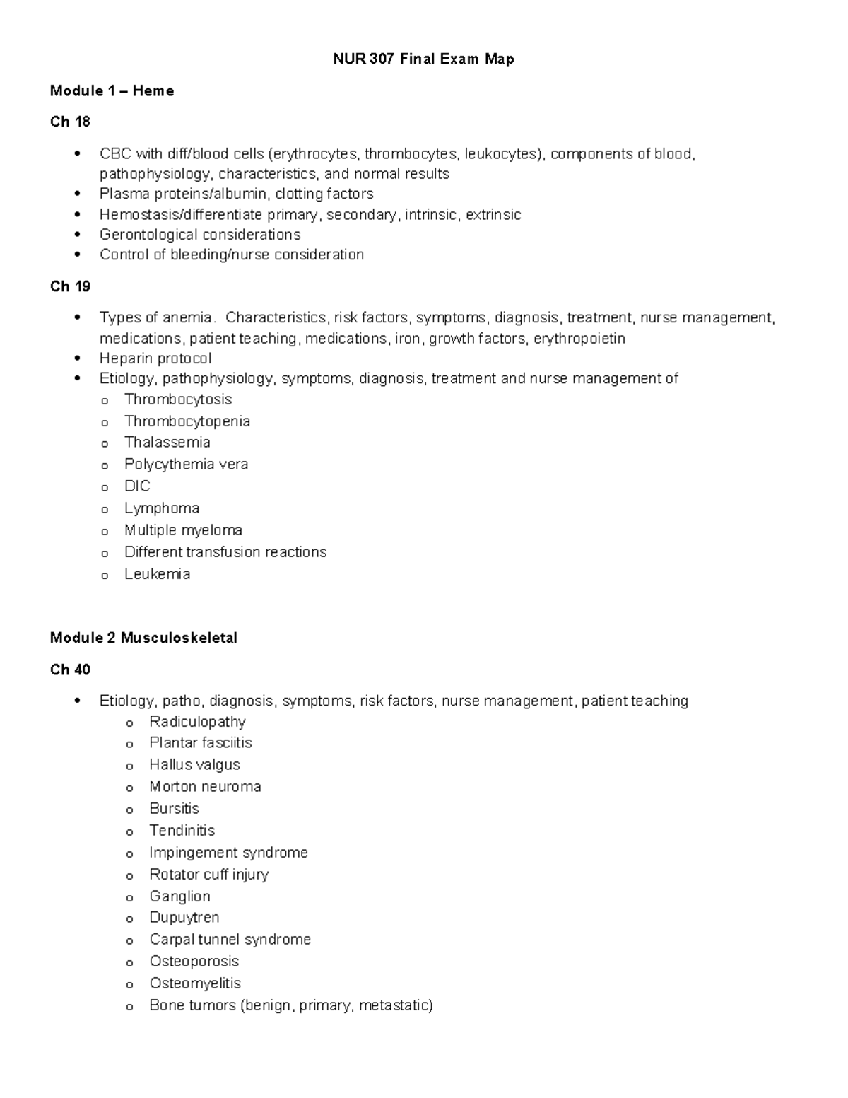 NUR 307 Final Exam Study Guide: Comprehensive Review of Key Modules ...