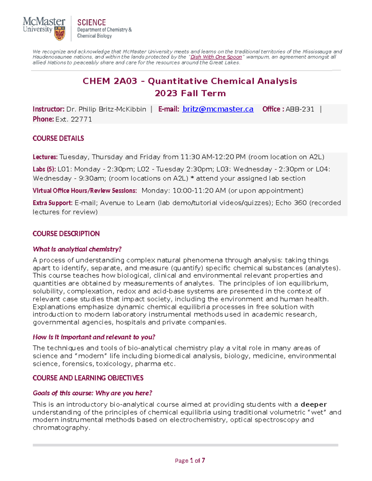 CHEM 2A03-F2023 - Comprehensive Overview of Quantitative Analysis - Studocu