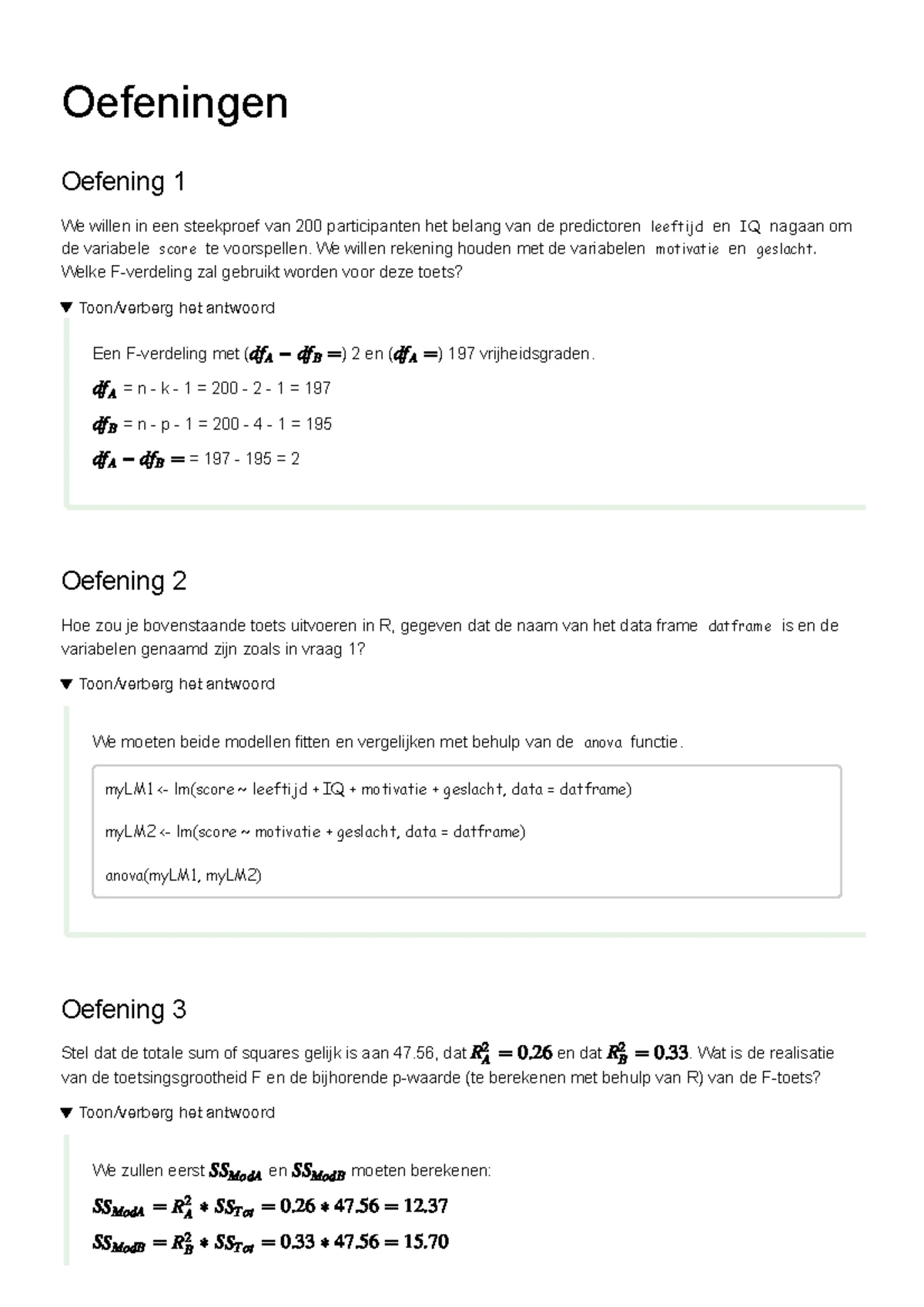 Toetsen en Oefeningen: Statistische Analyse en Toetsmethoden (UGent ...