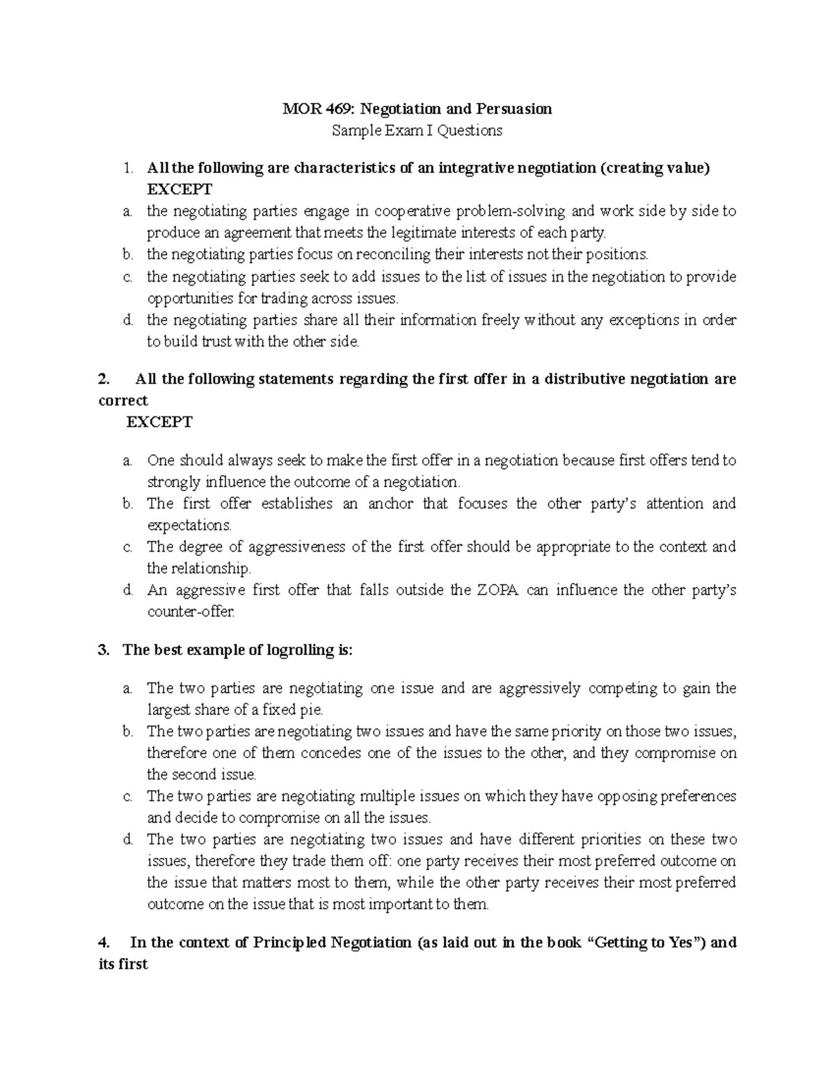 MOR 469: Negotiation & Persuasion - Exam I Instructions & Topics - Studocu