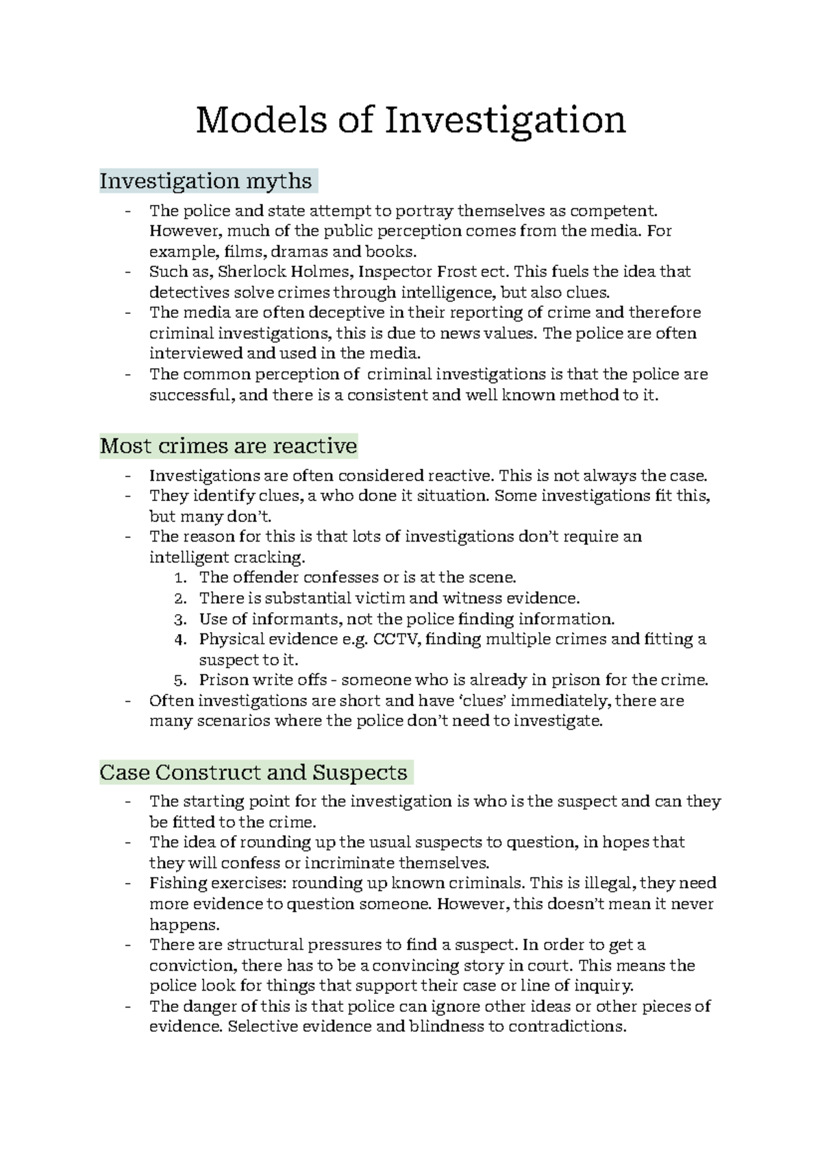 Models of Investigation: Examining Criminal Inquiry Myths and Methods ...