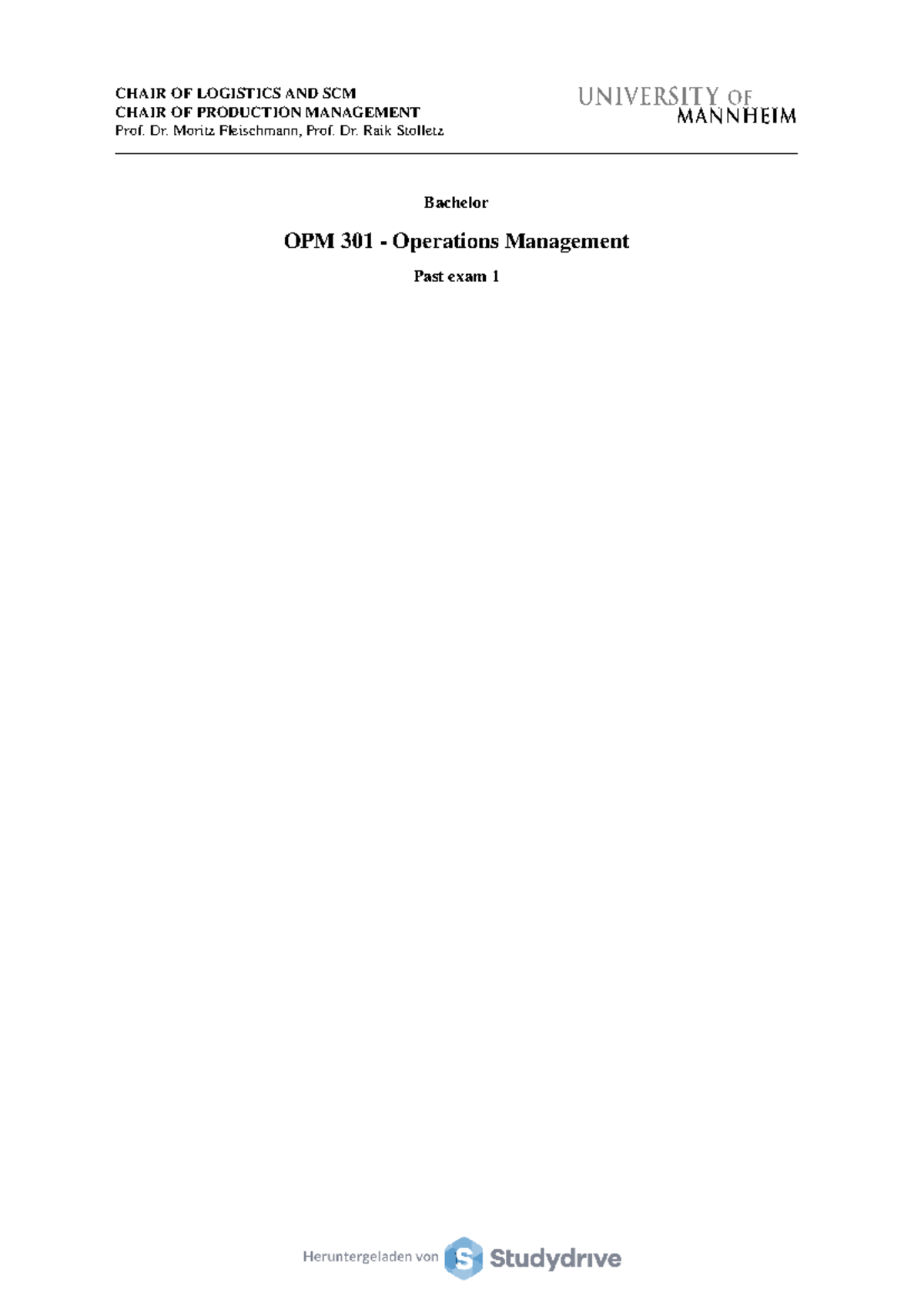 OPM 301 - Final Exam Past Questions and Answers on Operations ...