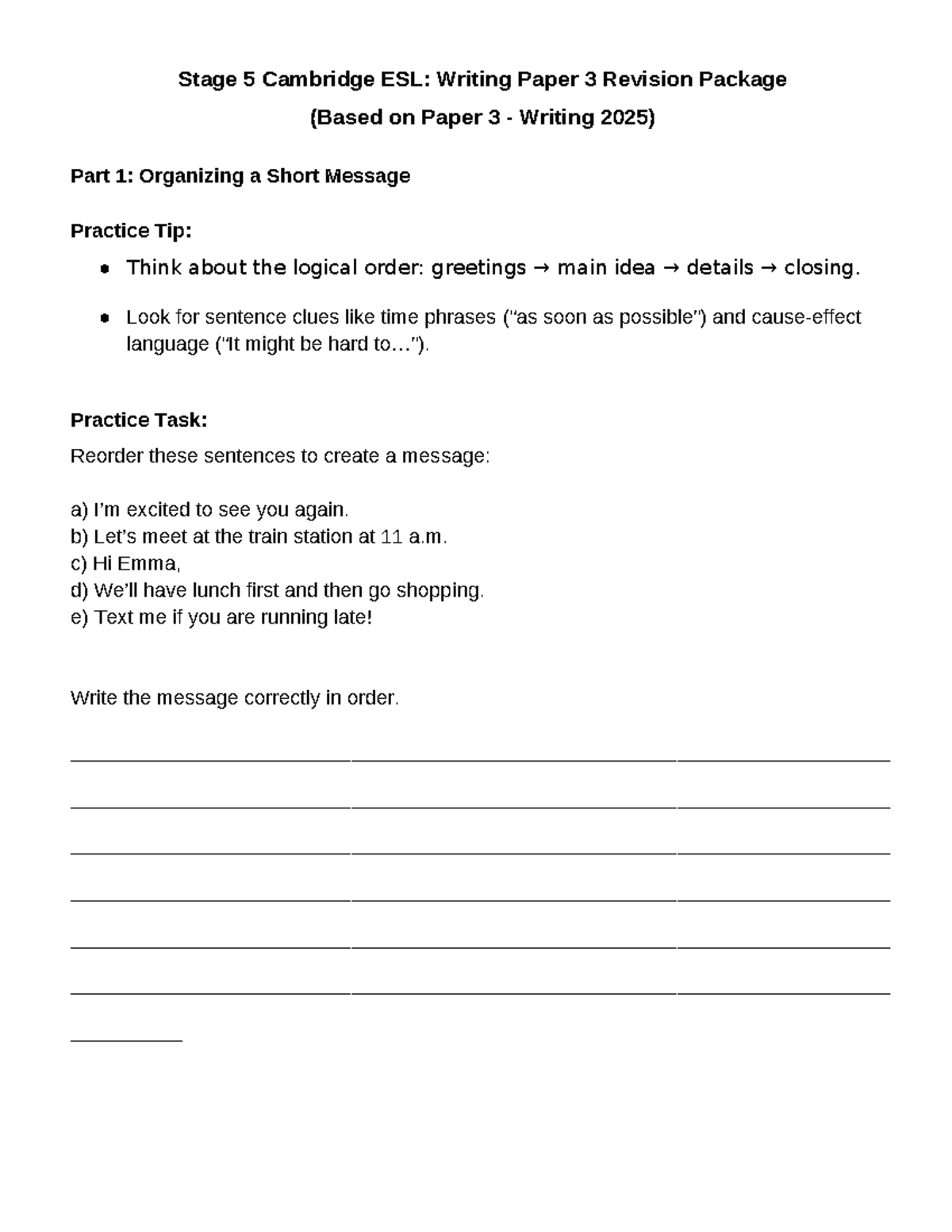Stage 5 Cambridge ESL: Writing Paper 3 Revision Guide - Studocu