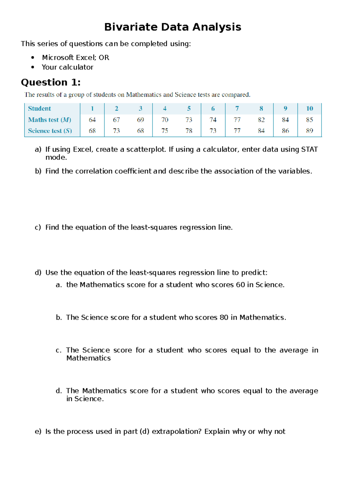 Bivariate Data Analysis - tech skills - Bivariate Data Analysis This ...