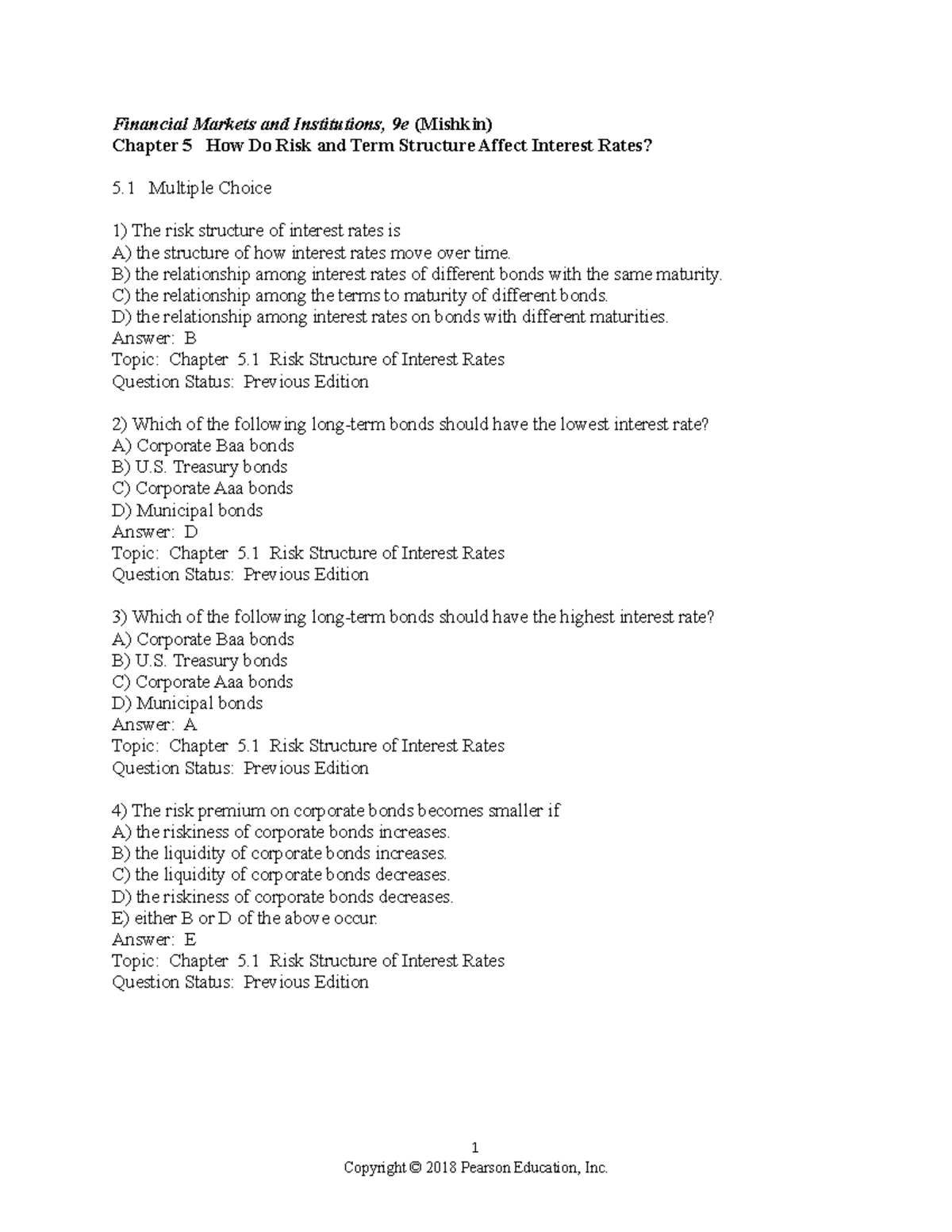 Chapter 5 - M/C practical - Financial Markets and Institutions, 9e ...