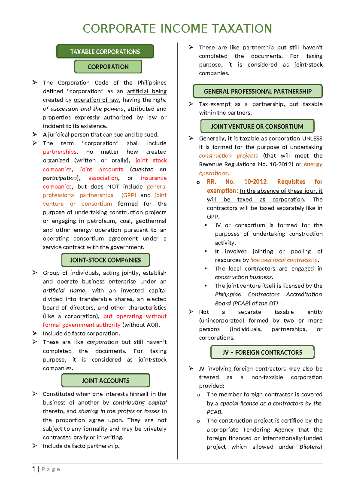 Corporate Income Taxation: Taxable Corporations Overview (1) - Studocu