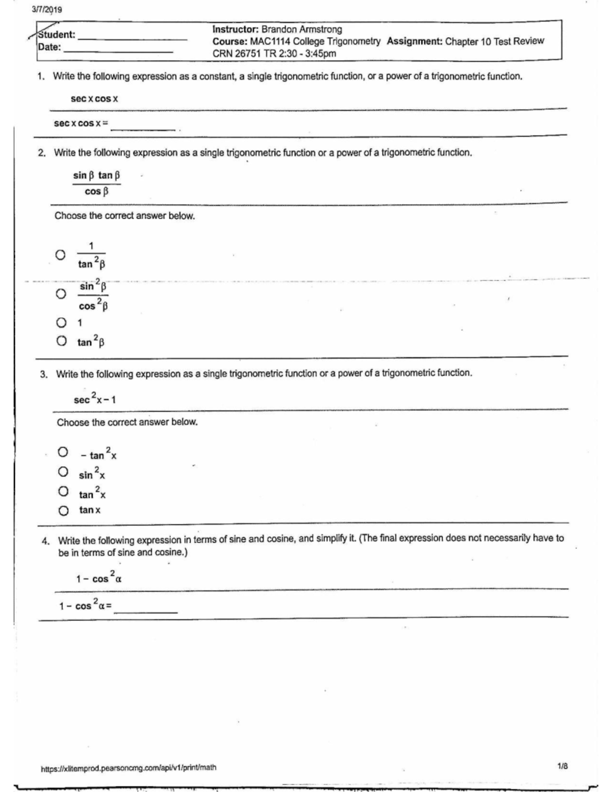 Chapter 10 Test Review for College Trigonometry (CRN 26751) - Studocu