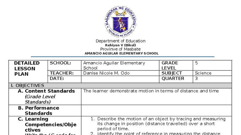 Detailed Lesson Plan for 5th Grade Science (Quarter 3) - Studocu