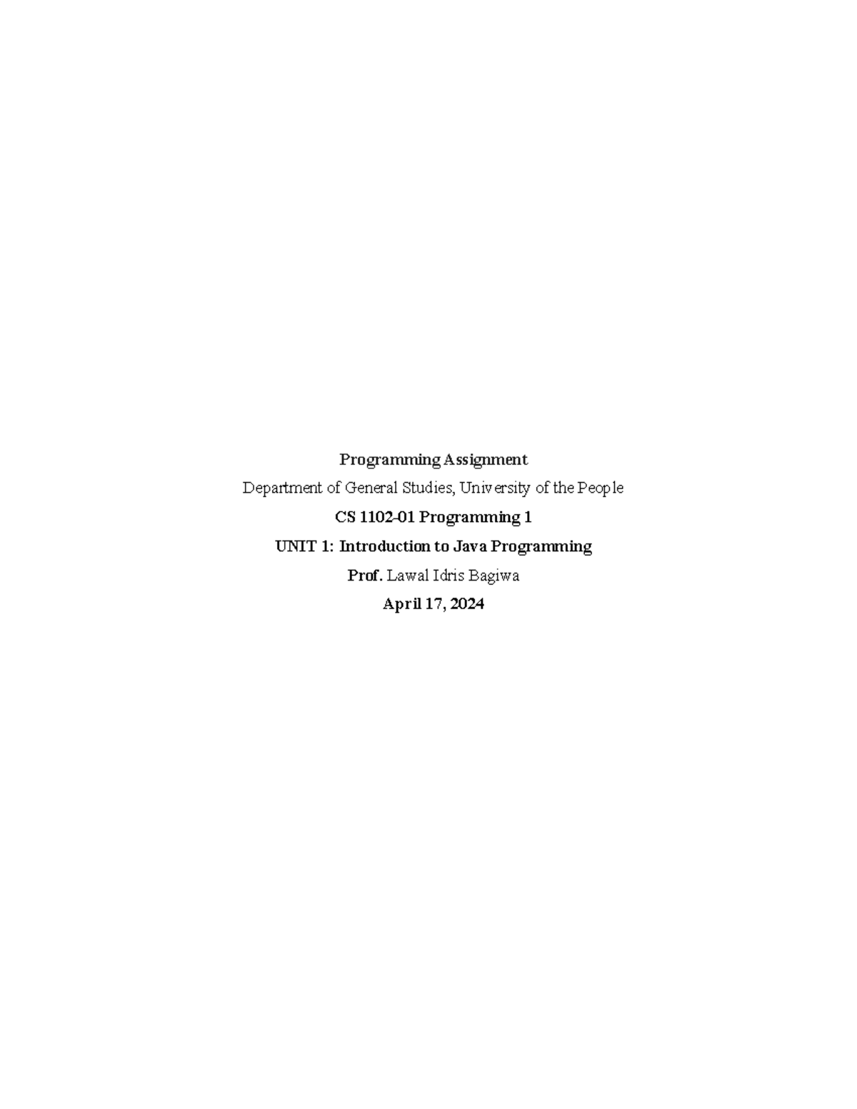 CS 1102-01 Unit 1 Programming Assignment: Java Quiz Game Implementation ...