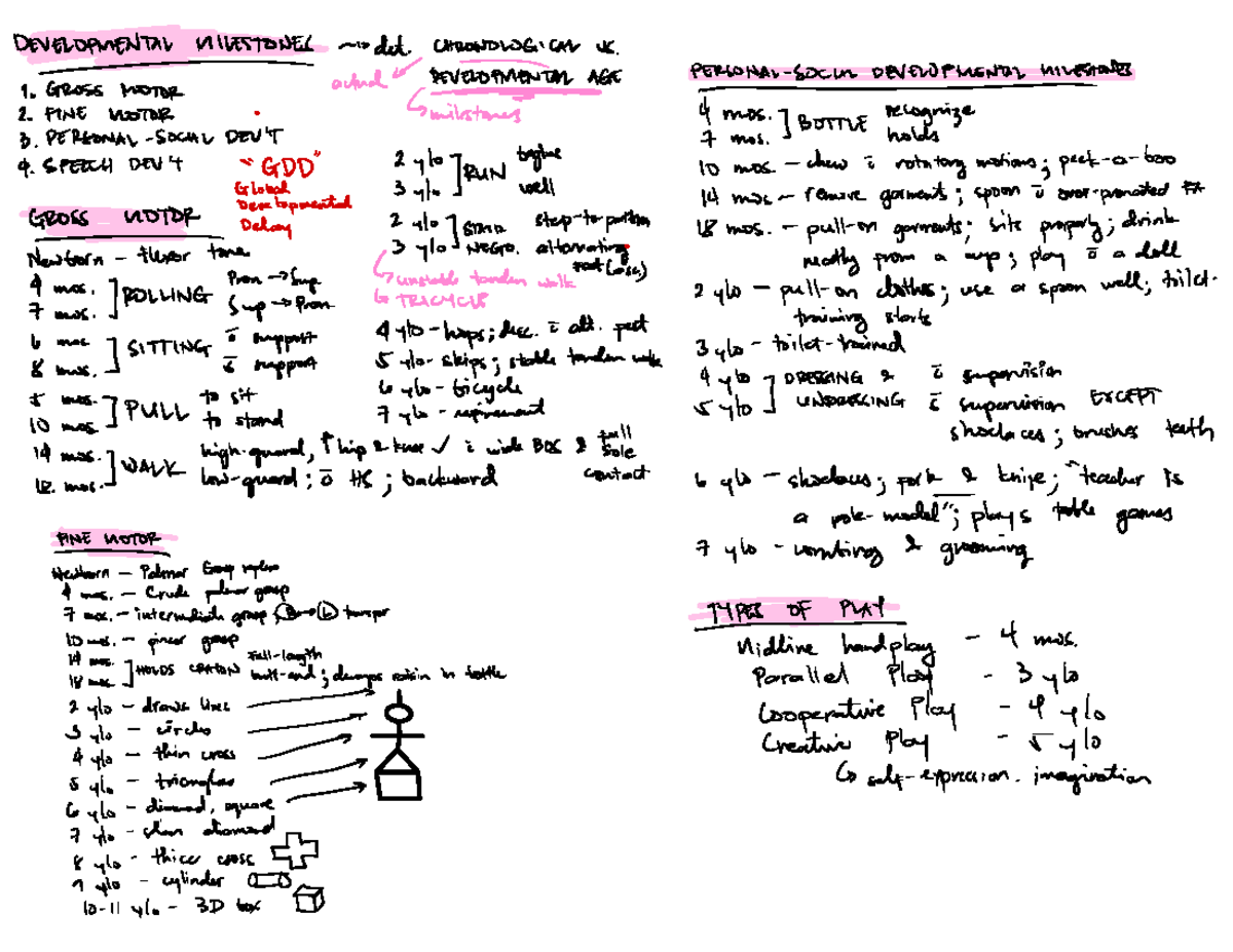 Developmental Milestones: Gross & Fine Motor Skills (Seminar 01) - Studocu