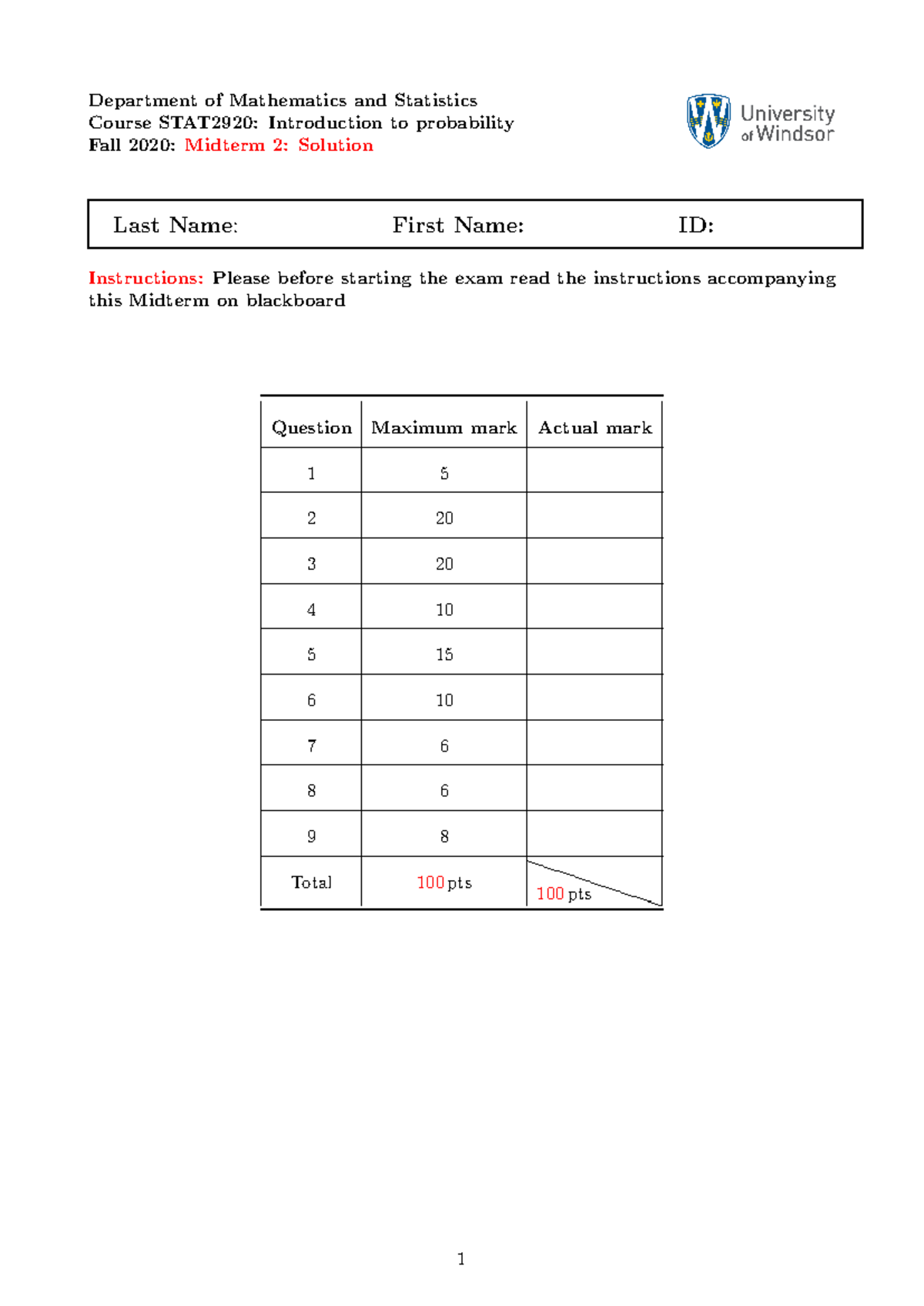 STAT2920 Midterm 2 F20 Solutions and Detailed Explanations